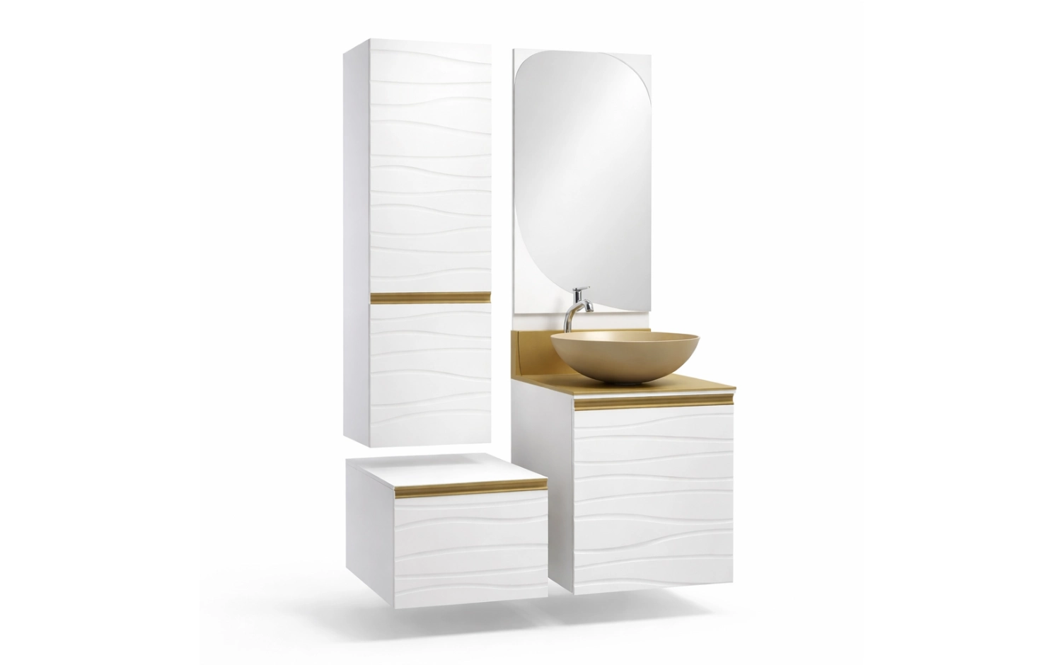 conjunto gabinete para banheiro 90cm Marsala branco dourado mazzu moveis
